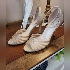 David's Bridal Gold Glitter Heels